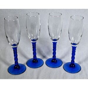 Set of 4 Blue Stem Wine Glasses 2000 Stem 6 oz